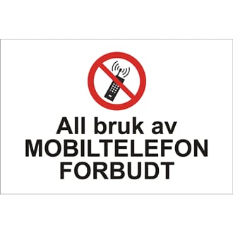 Forbudsskilt - Mobiltelefon forbudt, 30x20 cm., pvc